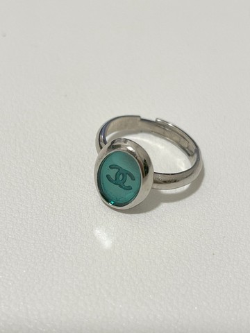 Chanel 稀有綠色CC橢圓牌銀色中古戒指 日本中古二手vintage