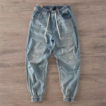 外貿尾單剪標男裝美式復古懷舊水洗廣州新塘牛仔褲男寬松束腳長褲