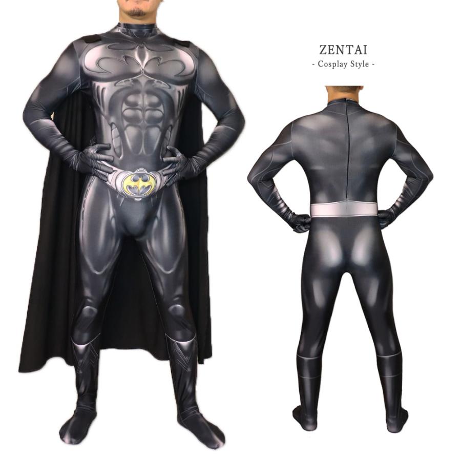 Zentai バットマン 02 ヒーロー アメコミ マント付 ゼンタイ 黒 全身