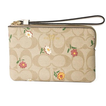 TORY BURCH - 印花皮革手拿包 (卡其花朵)