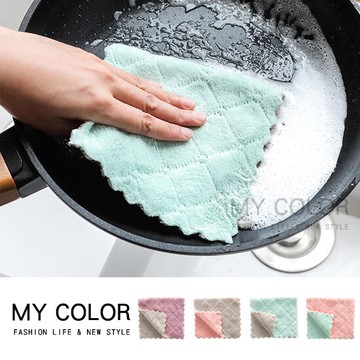 洗碗布 百潔布 不掉毛 洗碗巾 擦手巾 毛巾 清潔抹布 洗車 廚房 多功能 纖維抹布 吸水 批發 贈品 不沾油 珊瑚絨格紋抹布 ♚MY COLOR♚【G024-1】