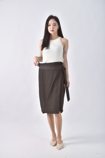 (S) icb拼接棕色長裙