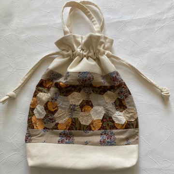 內袋・隨身小包 花卉拼貼 六角形帆布束口袋