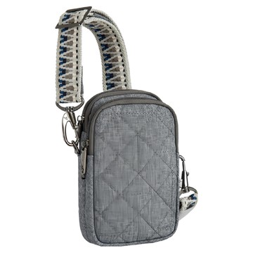 TRAVELON Boho雙層防盜格紋灰斜背包 手機包 防割防搶  1入