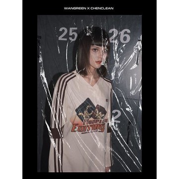 WANGREENCHENCLEAN白木晨  條紋拼接耳環收藏運動復古印花v領T恤