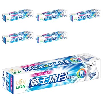 LION 獅王超涼潔白牙膏 雙氟+鈣配方 幫助預防蛀牙 添加維他命E 添加雪白素成分 清新薄荷香  200g  6條