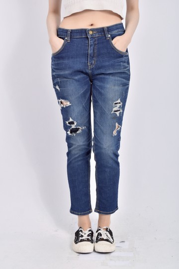 加購優惠(L) vikini denim高腰丹寧牛仔棉質鬆緊腰藍色長褲