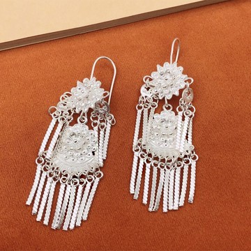 純銀耳環花朵民族風手工編絲耳飾女999純銀飾品耳墜夸張波西米亞