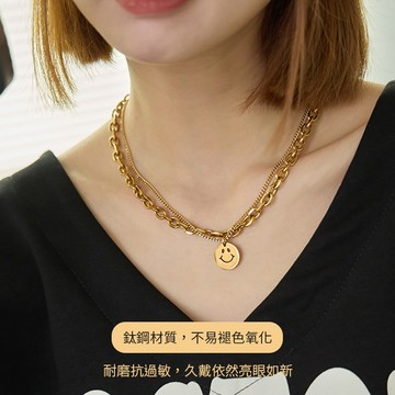 新品特賣SALE◆滿額贈飾品盒◆PUFII-項鍊 笑臉微笑雙層鈦鋼項鍊-0520 現+預 夏【CP31233】