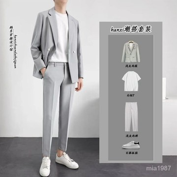 【四件套】西裝套裝男韓版修身全套ins潮流春秋輕熟休閒西裝男 40T6