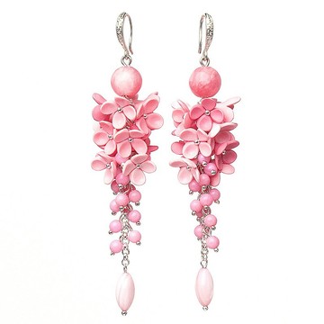 花卉耳環 花朵吊墜耳環 聚合物粘土首飾 珊瑚耳環