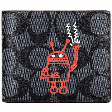 COACH XKeithHaring聯名款PVCCLOGO黑灰前夾F11945(證件夾) ~【 菲尼斯 國際精品 ★ 疊加現抵$1520 】