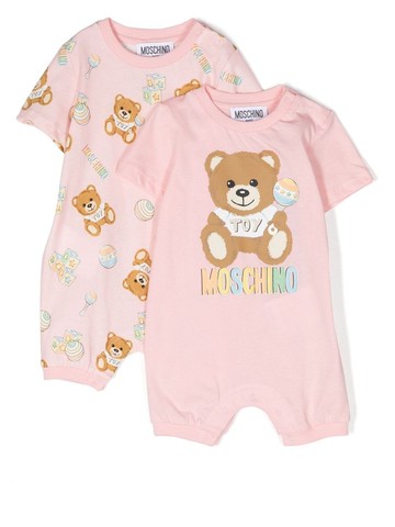 Moschino Kids - teddy-print short sleeve babygrows - kids - Cotton - 9-12 - Pink
