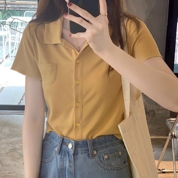 【太妮絲M221】現貨 韓系 ins 修身針織Polo領小口袋短袖上衣 春夏 百搭T恤 短袖上衣