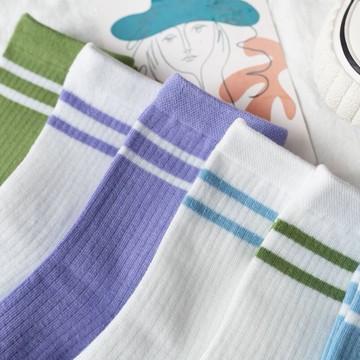 襪子女ins潮夏季可愛日系中筒襪簡約百搭運動條紋學院風長襪