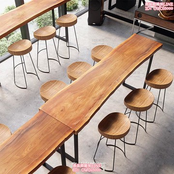 吧檯桌 美式整板原實木吧臺桌靠墻鐵藝長條酒吧臺家用奶茶店高腳桌椅組合 dcqt