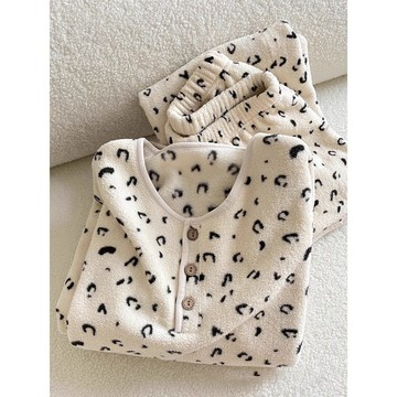 新品上市珊瑚絨睡衣女冬季加厚加絨保暖套裝法蘭絨豹紋家居服高級感可外穿1015 2S8O