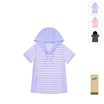 【FILA】女性 吸濕排汗 短袖條紋連帽T恤-淺紫 5TEY-1721-PL