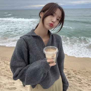 MOCO韓版chic小眾慵懶風半開領寬鬆休閒百搭款保暖加厚針織毛衣