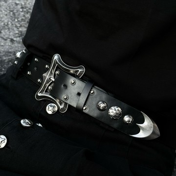 ☆LimeLight☆ 三叉戟 海神 鉚釘 龐克 歐美 皮革材質 皮帶女 皮帶男生 腰帶 皮帶 Y2K BEL-020