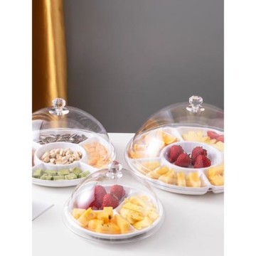 試吃盤帶保鮮蓋密胺超市水果盤促銷家用圓形透明分格點心面包零食