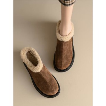 絕美~美拉德~真皮坡跟厚底包頭毛毛半拖鞋女外穿秋冬加絨穆勒女鞋