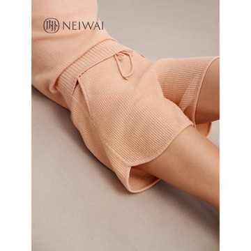 內外羊毛混紡華夫格毛織松緊腰短褲睡衣女款NEIWAI241WL4104