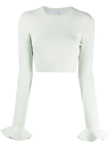 JW Anderson - ruffle-detail cropped top - women - Polyamide/Viscose/Polyester/Elastane - M - Green