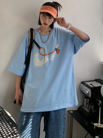 短袖T恤女純棉印花寬松中長款日系風休閑打底衫夏季半袖上衣ins潮