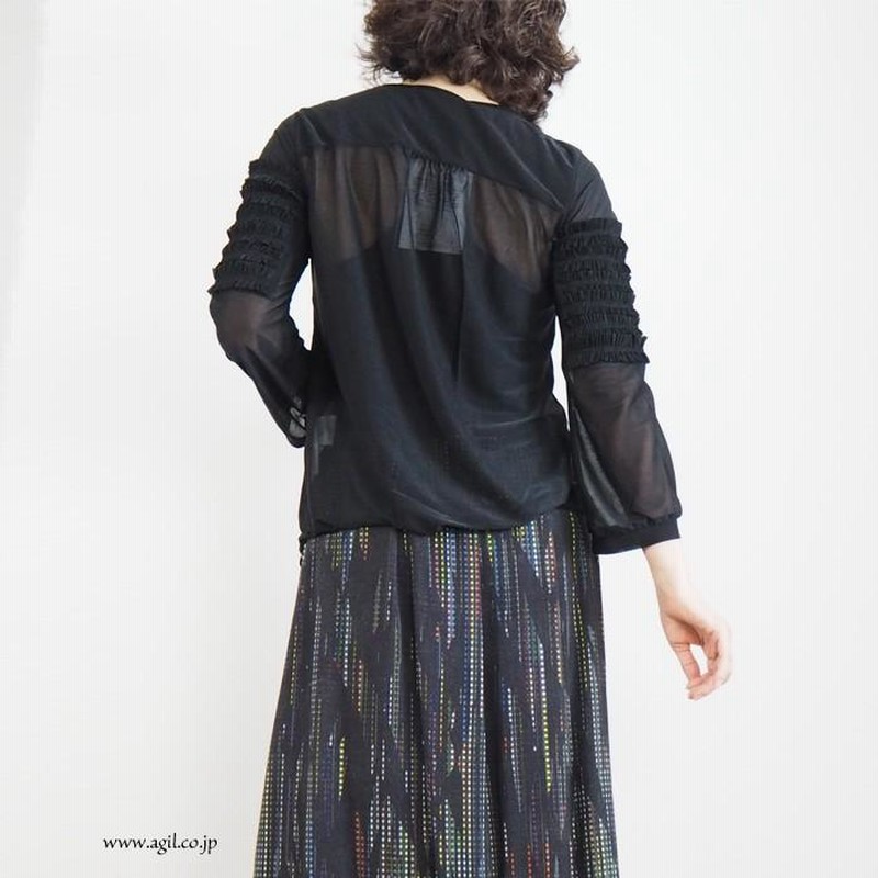 フィラルフレア FERAL FLAIR プルオーバーカットソー 長袖 シアー素材 コットンチュール ブラック クロ レディース FERAL FLAIR フィラルフレア シアー素材 シースルー ラウンド