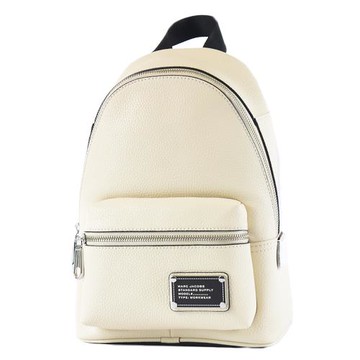 MARC JACOBS 琺瑯金屬標荔枝紋拉鍊後背包-白色/小