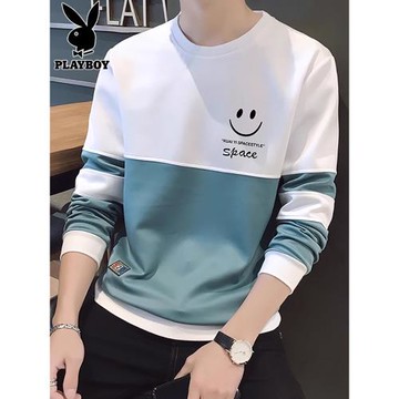 花花公子長袖t恤男士潮流拼色體恤內搭秋冬新款圓領衛衣打底衫男T