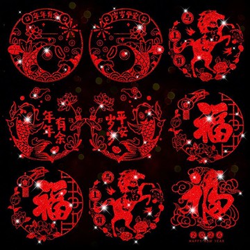 🤩新款🏆台灣出貨🏆新升級2026馬年新款窗貼裝飾紅色閃粉福字門貼窗花春節過年玻璃貼紙