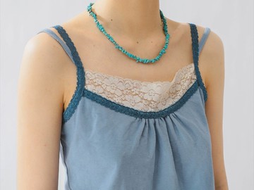 法式復古 森林系夏日清新湖藍色棉質背心吊帶