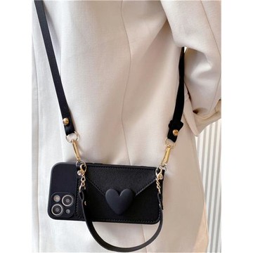 黑色愛心零錢包適用vivox200s手機殼x300pro斜挎x100/x90背帶s30全包vivos20/s19/s18/s17/s16簡約y500軟殼女