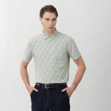 Pierre Cardin 男款 無痕涼感本布領幾何印花短袖POLO衫-灰色 (5267266-92)