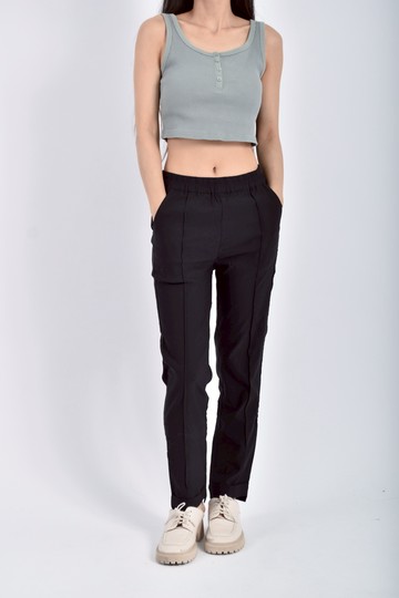 (S) rn roeyin高腰鬆緊腰黑色長褲