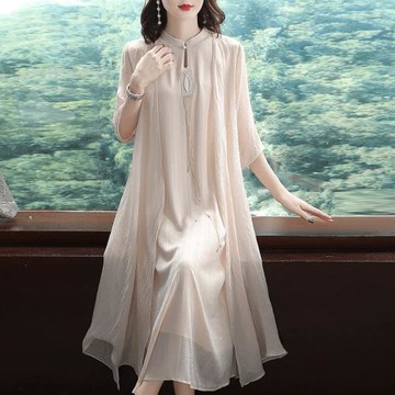 新款春夏兩件套漢服長裙中國風女裝復古氣質改良旗袍典雅連衣裙女