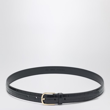 Black leather belt with croc effect