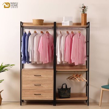 WAKUHOME 瓦酷家具格萊斯原切木工業風5.2尺三抽+雙吊多功能衣櫃-寬160*深44*高196