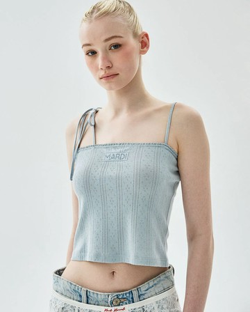 MARDI MERCREDI 刺繡無袖上衣 天空藍色 優雅蝴蝶結 SLEEVELESS EYELET RIBBON DETAIL