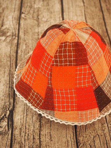 手工製作 啡紅格子雙面太陽帽子 可客製適合嬰兒小孩