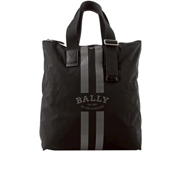 [平輸]BALLY On The Go 條紋尼龍手提/肩背托特包(黑色)(贈收納袋)
