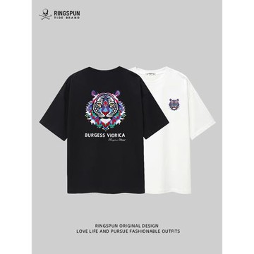 【紫紅虎】RINGSPUN男士時尚虎頭刺繡純棉夏季圓領休閑短袖T恤潮