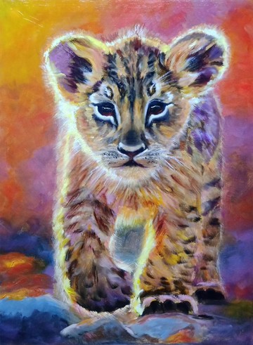 小獅子 畫布上的油畫 原創藝術 動物藝術