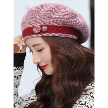 貝雷帽子女秋冬季保暖羊毛帽休閑百搭新款毛線帽蓓蕾帽女復古英倫