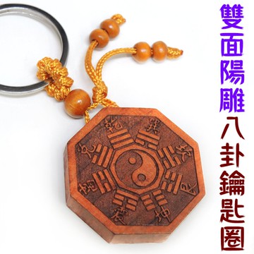 【吉祥開運坊】八卦吊飾【隨身佩帶 保身 避車關 棗木雙面陽雕太極八卦鑰匙圈】開光 擇日