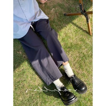 日系棉麻褲子女夏季藏青色亞麻工裝山本褲小個子九分褲休閑闊腿褲