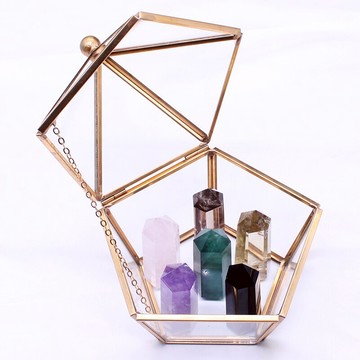 天然水晶碎石消磁碗凈化彩色六棱柱手鏈吊墜收納盒擺件能量