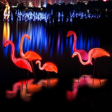 led火烈鳥造型燈 戶外園林花園庭院子水池仿真動物雕塑婚慶道具1入